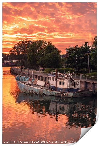 Abandoned boat sunset Print by KB Photo
