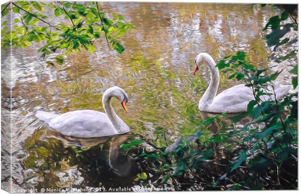 Swans on the River Stour  Canvas Print by Monica McMahon