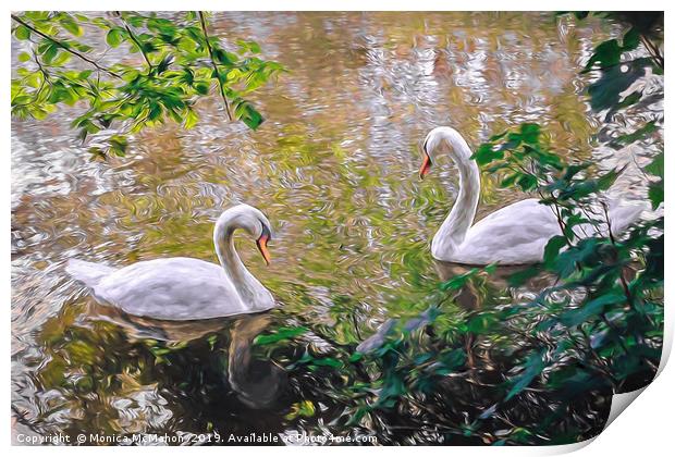 Swans on the River Stour  Print by Monica McMahon