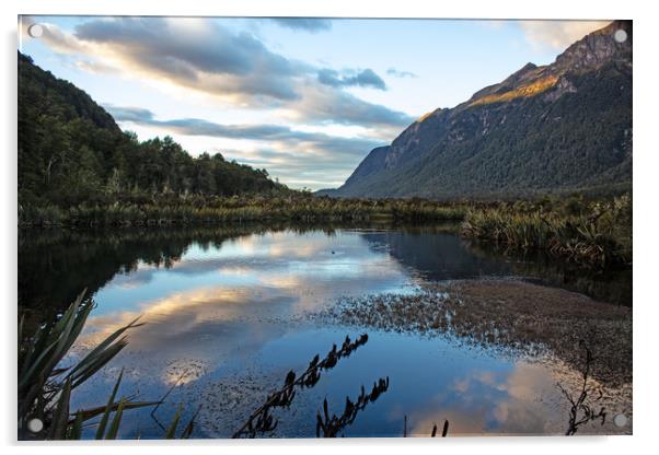 Mirror Lake, New Zealand Acrylic by Hazel Wright