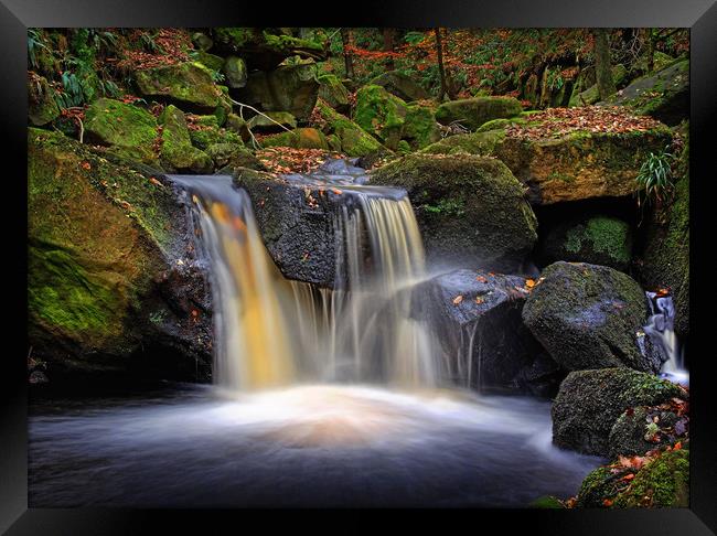 Golden Falls at Padley Gorge                       Framed Print by Darren Galpin