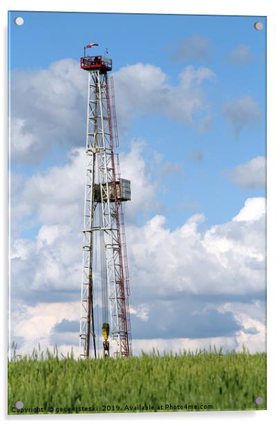 oil drilling rig and blue sky Acrylic by goce risteski