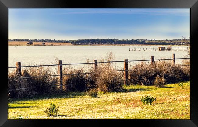 Beautiful view of meadow fenced with wooden poles  Framed Print by Juan Ramón Ramos Rivero