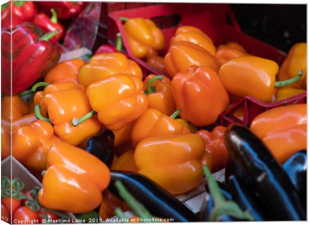 Colored peppers exposed Canvas Print by Massimo Lama