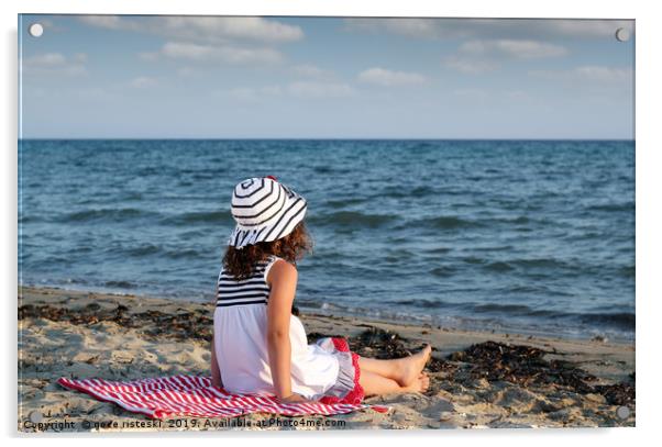 little girl sitting on beach Acrylic by goce risteski