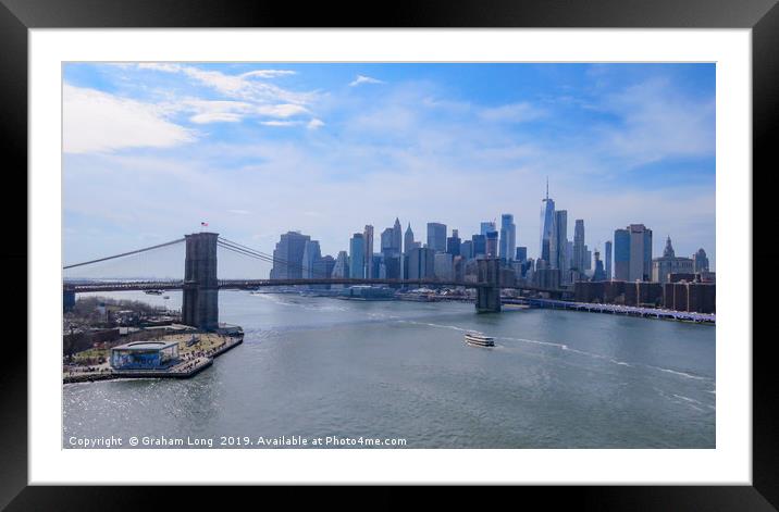 Manhattan Skyline from Manhattan Bridge  Framed Mounted Print by Graham Long