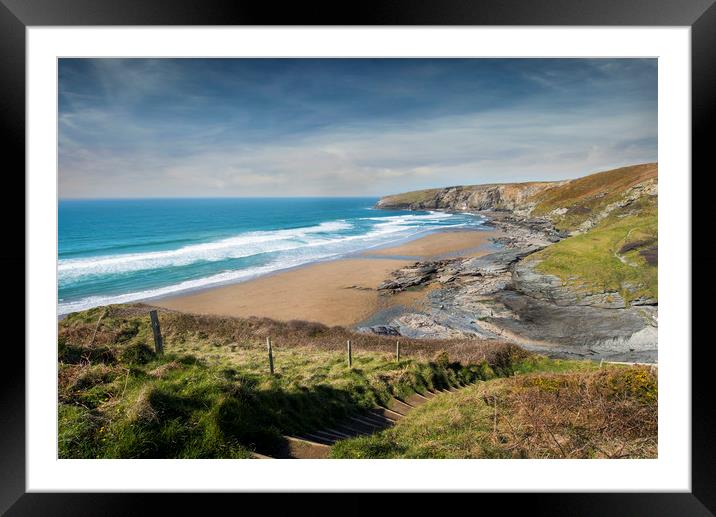 Trebarwith strand north cornwall coast    Framed Mounted Print by Eddie John