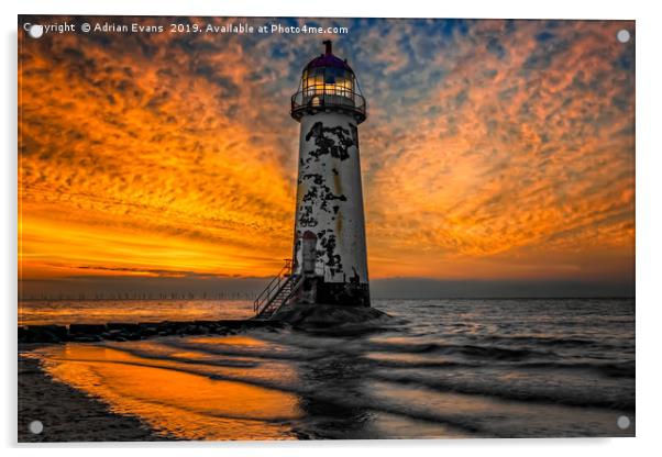 Talacre Beach Lighthouse Sunset Acrylic by Adrian Evans