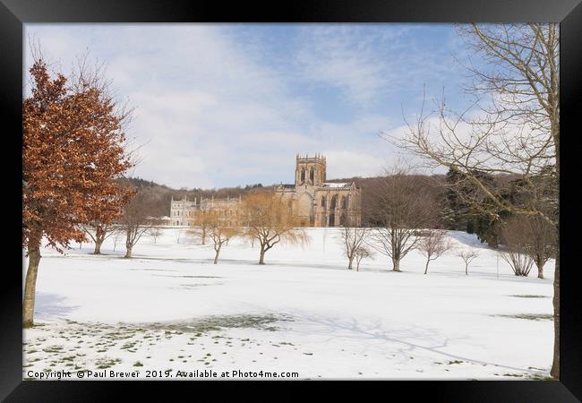 Milton Abbey with a covering of snow Framed Print by Paul Brewer