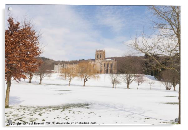 Milton Abbey with a covering of snow Acrylic by Paul Brewer