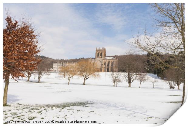 Milton Abbey with a covering of snow Print by Paul Brewer
