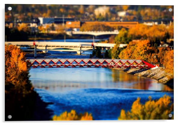 The Red Bridge over the bow River  Acrylic by Osarieme Eweka