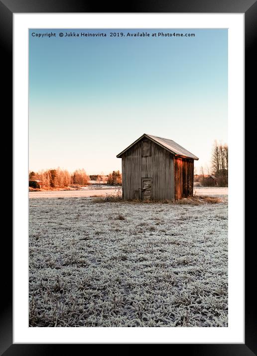 Tiny Barn House On The Frosty Fields Framed Mounted Print by Jukka Heinovirta