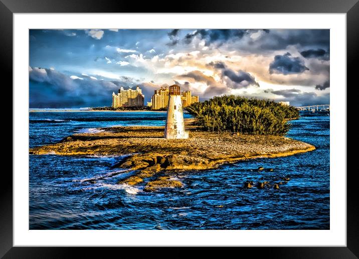 Bahamas Lighthouse with Resort Framed Mounted Print by Darryl Brooks