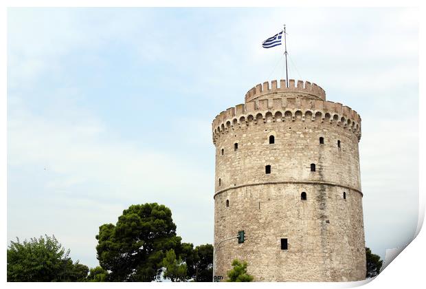 Thessaloniki white tower famous landmark Print by goce risteski