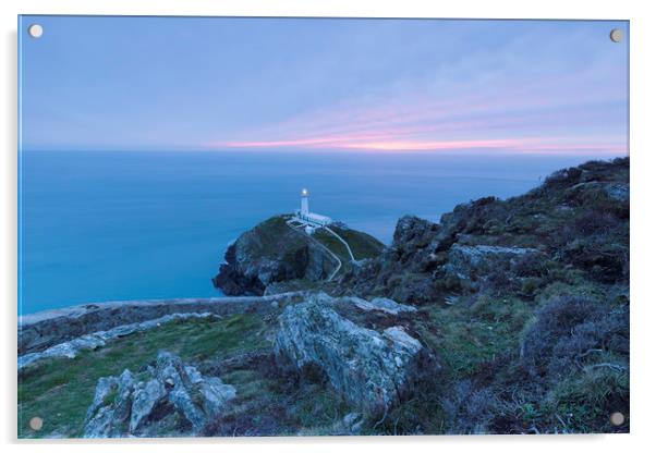 South Stack Lighthouse Sunset Acrylic by CHRIS BARNARD