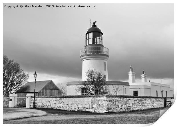 A grey day over Cromarty Lighthouse Field Station. Print by Lilian Marshall