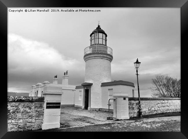 A grey day over Cromarty Lighthouse. Framed Print by Lilian Marshall