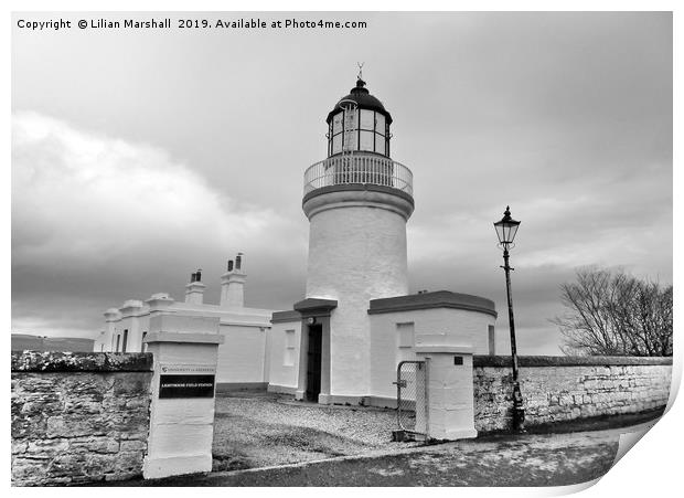 A grey day over Cromarty Lighthouse. Print by Lilian Marshall