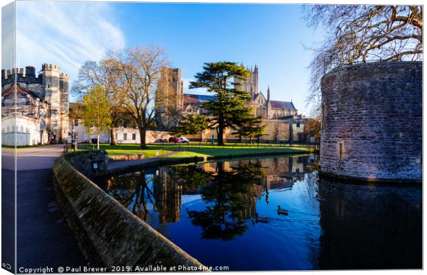 Reflections of Wells Cathedral Canvas Print by Paul Brewer