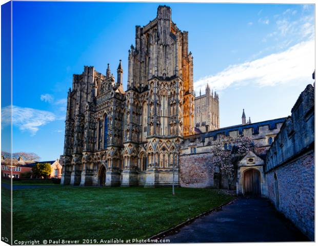 Wells Cathedral early in Spring  Canvas Print by Paul Brewer