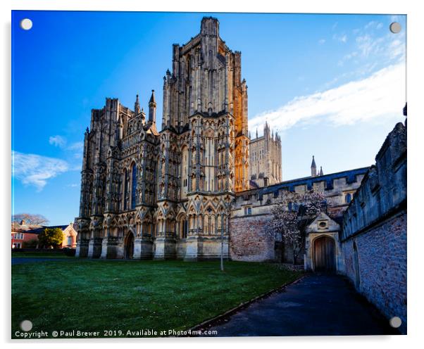 Wells Cathedral early in Spring  Acrylic by Paul Brewer