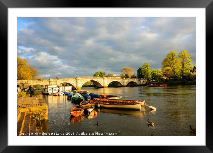 Richmond Bridge, Thames River, Richmond, London, U Framed Mounted Print by Malgorzata Larys