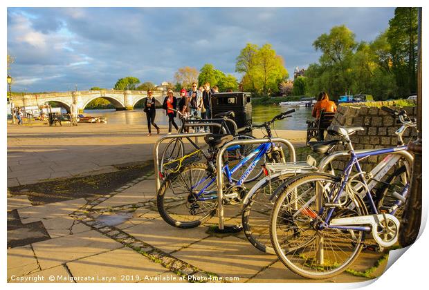 Bikes at the river bank in Richmond Print by Malgorzata Larys