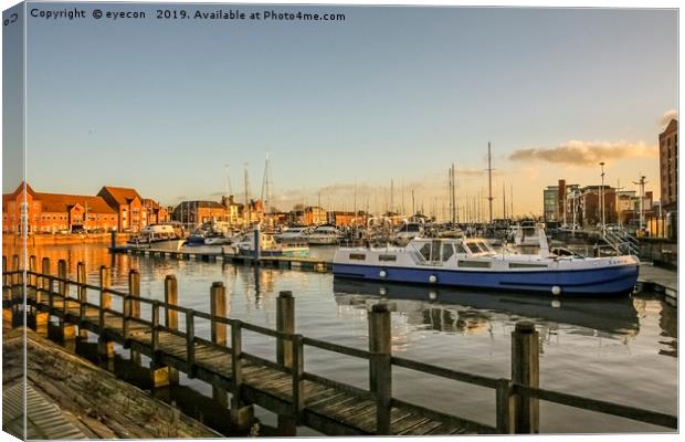 Boats moored in Hull Marina Canvas Print by eyecon 