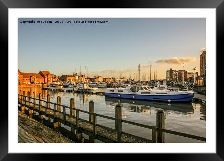 Boats moored in Hull Marina Framed Mounted Print by eyecon 