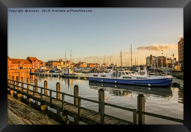 Boats moored in Hull Marina Framed Print by eyecon 