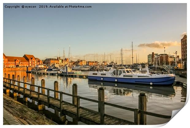 Boats moored in Hull Marina Print by eyecon 