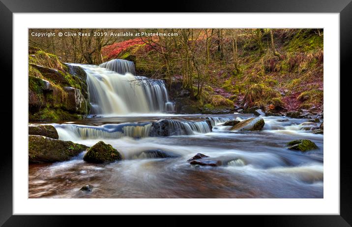 Waterfall near Talybont Framed Mounted Print by Clive Rees