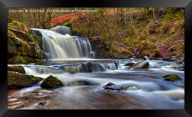 Waterfall near Talybont Framed Print by Clive Rees
