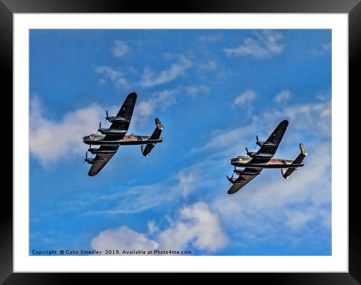 Lancasters PA474 & FM213 in line astern Framed Mounted Print by Colin Smedley