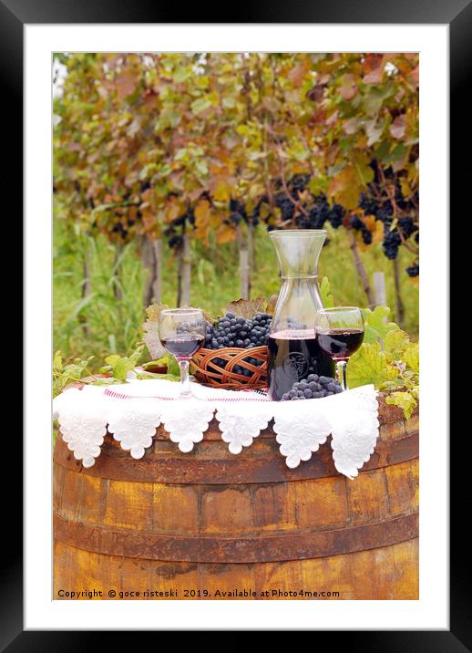 vineyard with grape and red wine  Framed Mounted Print by goce risteski