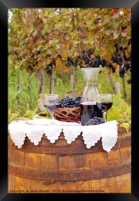 vineyard with grape and red wine  Framed Print by goce risteski