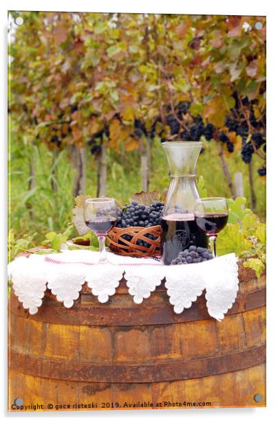 vineyard with grape and red wine  Acrylic by goce risteski