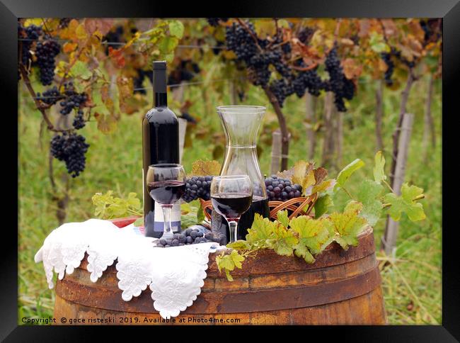 vineyard with grape and wine Framed Print by goce risteski