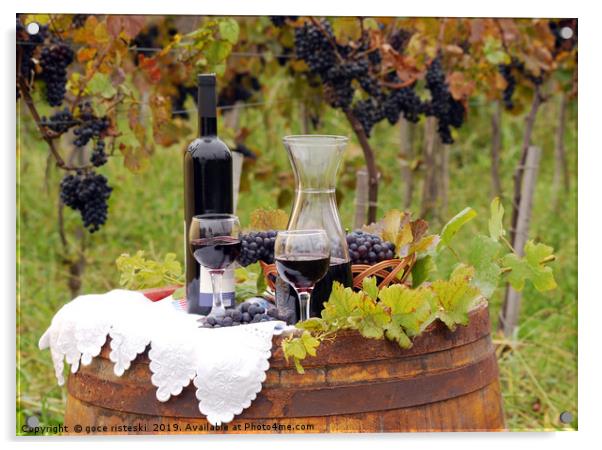 vineyard with grape and wine Acrylic by goce risteski