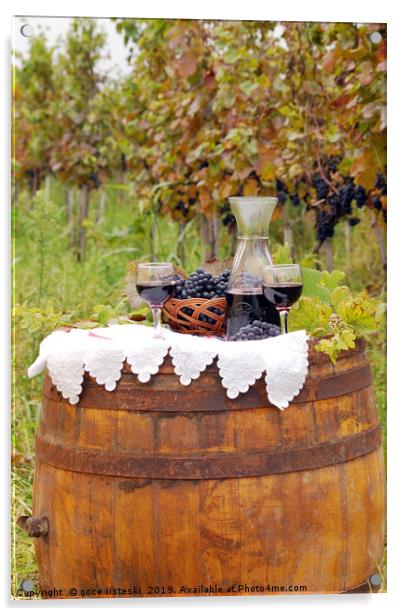 red wine and grape on barrel Acrylic by goce risteski