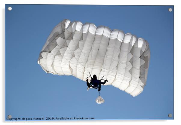 parachutist on blue sky extreme sport  Acrylic by goce risteski