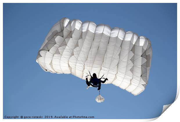 parachutist on blue sky extreme sport  Print by goce risteski