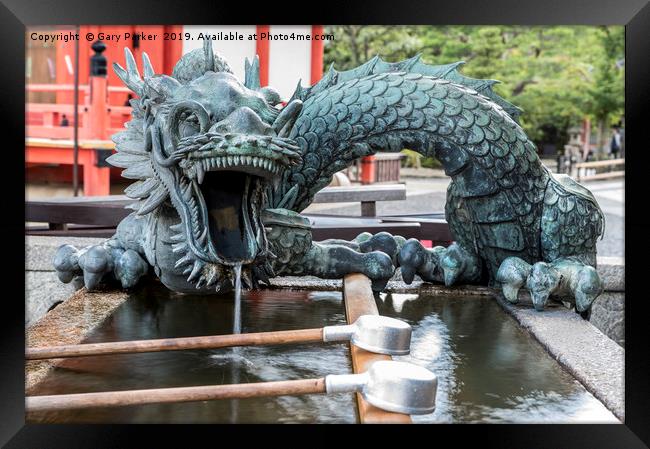 Dragon water fountain at a Japanese temple Framed Print by Gary Parker