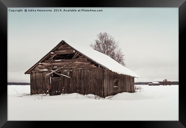 Abandoned Barn House On The Snowy Fields Framed Print by Jukka Heinovirta