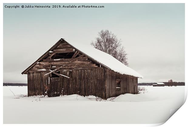 Abandoned Barn House On The Snowy Fields Print by Jukka Heinovirta
