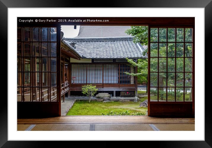 The view from inside a typical Zen temple in Japan Framed Mounted Print by Gary Parker