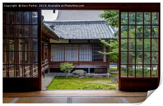 The view from inside a typical Zen temple in Japan Print by Gary Parker