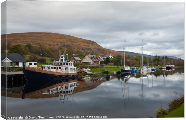 Reflection on the Caledonian Canal - Scotland  Canvas Print by David Tomlinson