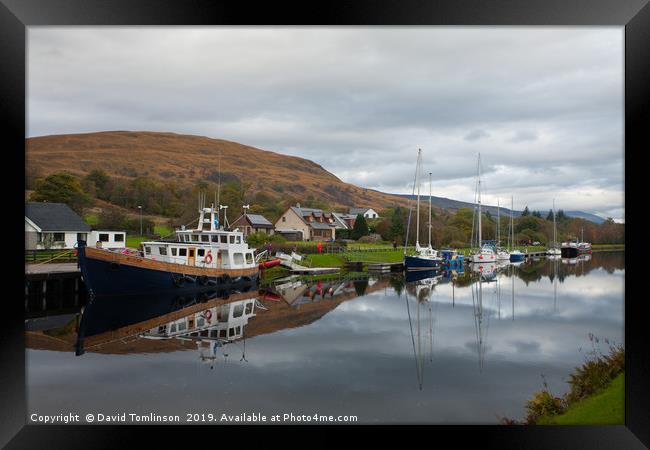 Reflection on the Caledonian Canal - Scotland  Framed Print by David Tomlinson